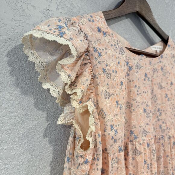 Free the Roses Orange Eyelet Tiered Embroidered Midi Dress Size Small Floral - Picture 6 of 13